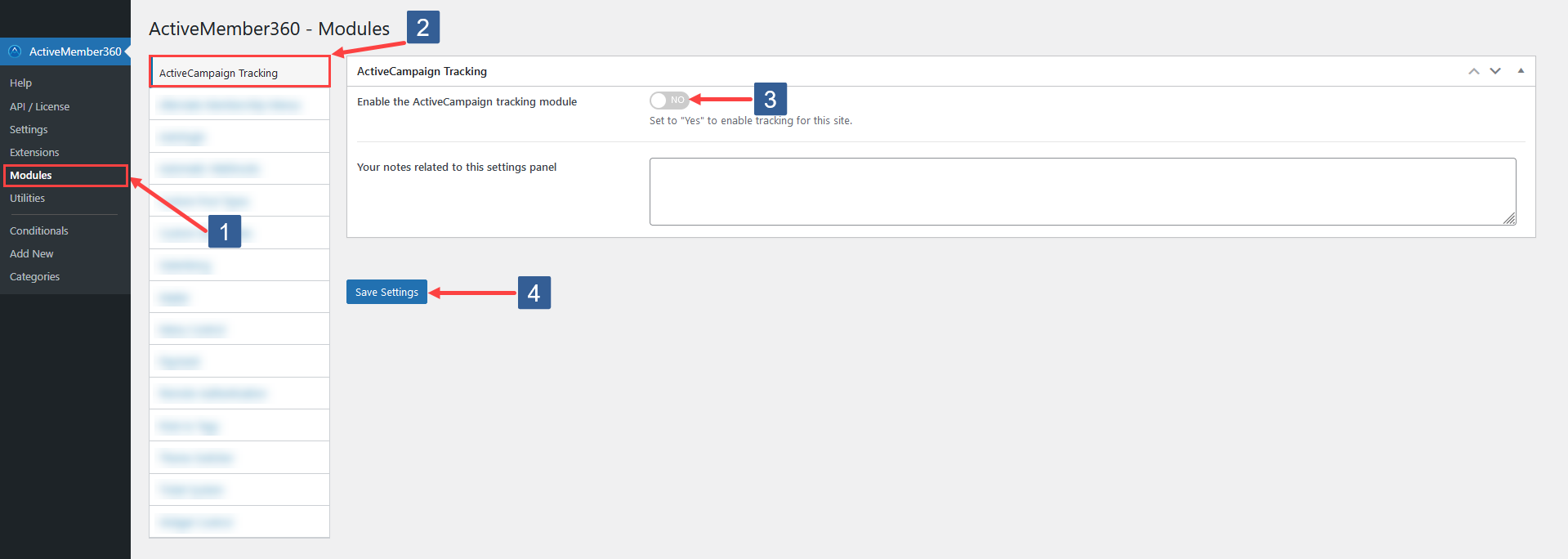 Steps to activate ActiveCampaign Tracking module