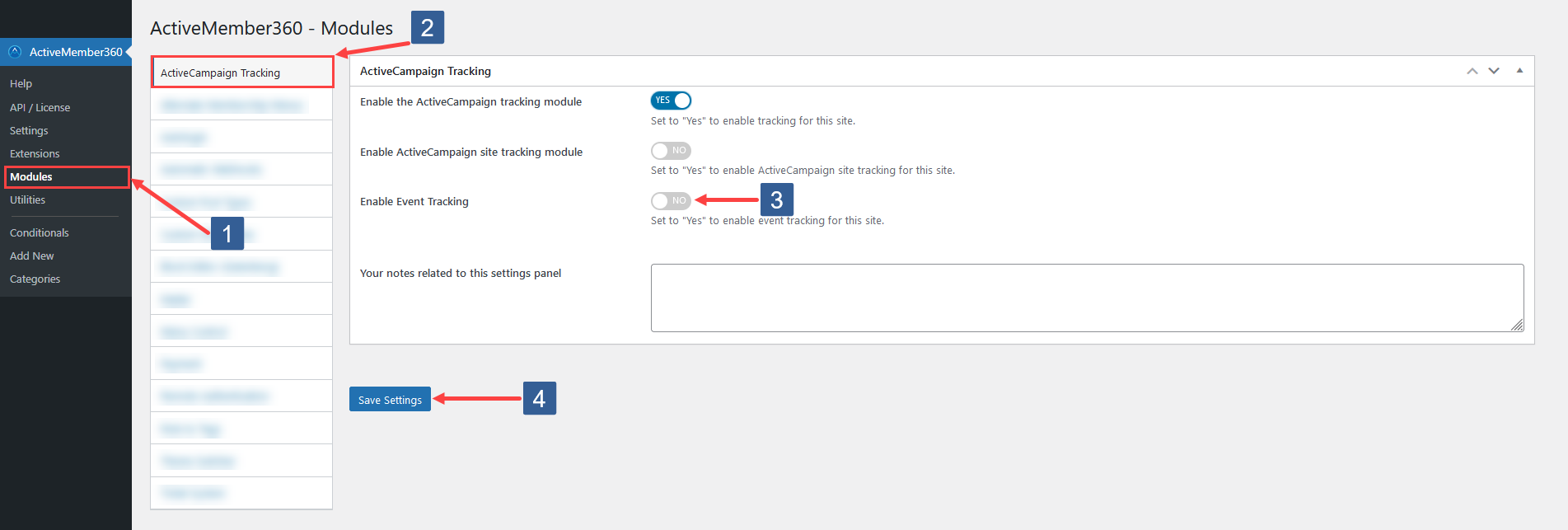 Steps to activate ActiveCampaign Tracking module for event tracking