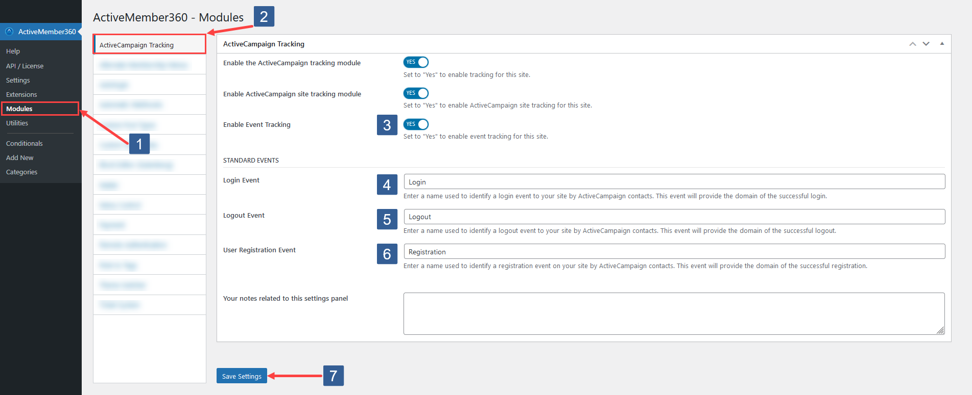 Steps to configure ActiveCampaign Tracking module for event tracking of standard WordPress events