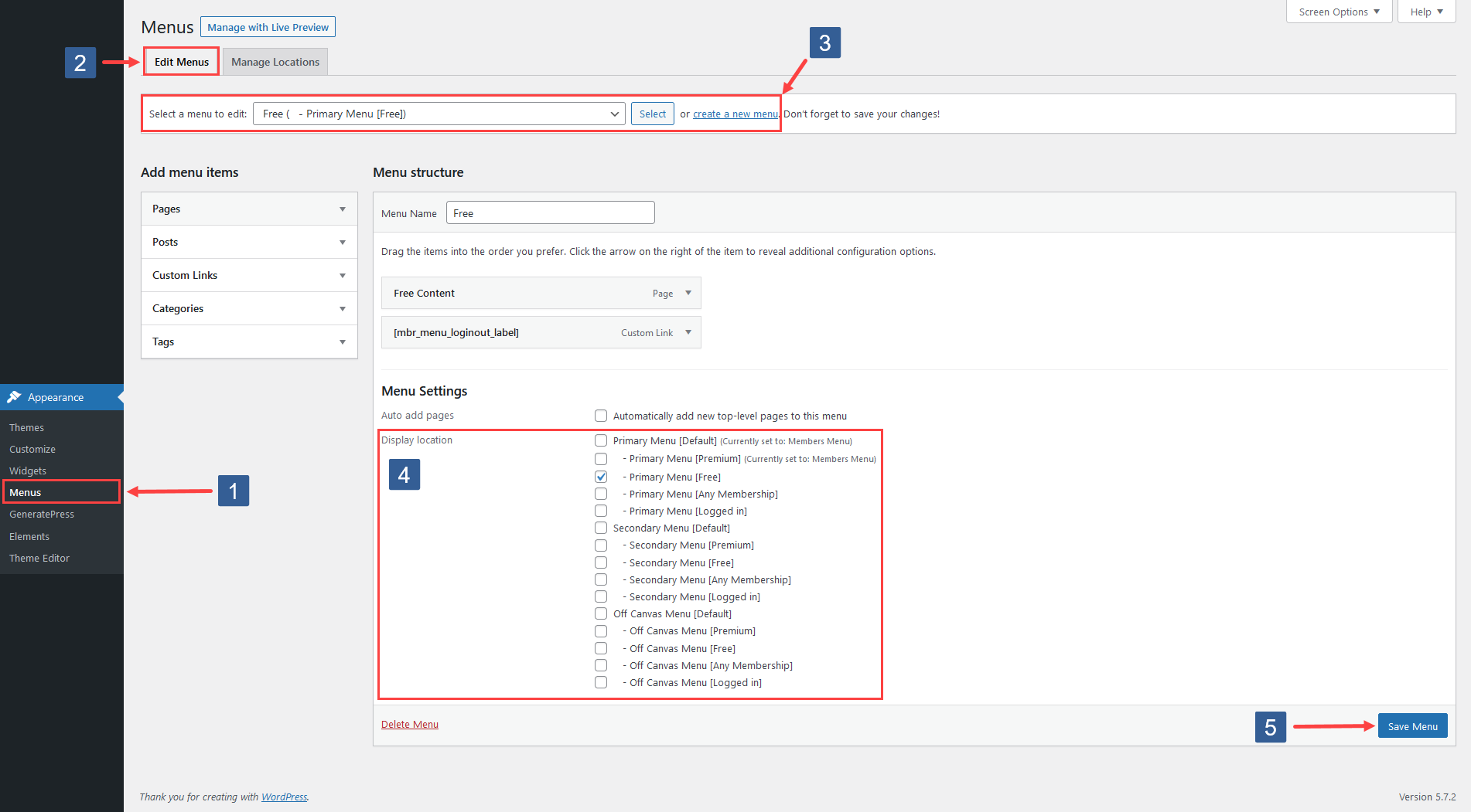 Steps to assign the menu to a membership when editing the menu