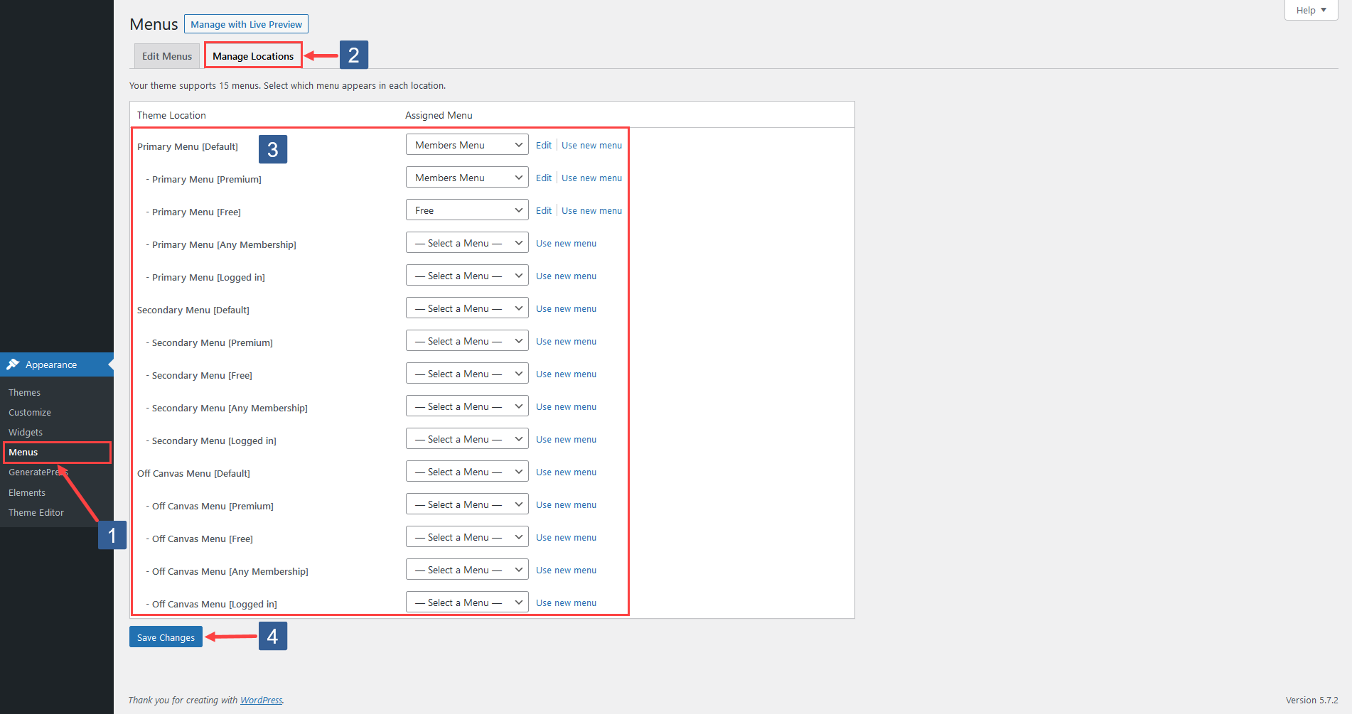 Steps to assign menus to memberships when managing locations