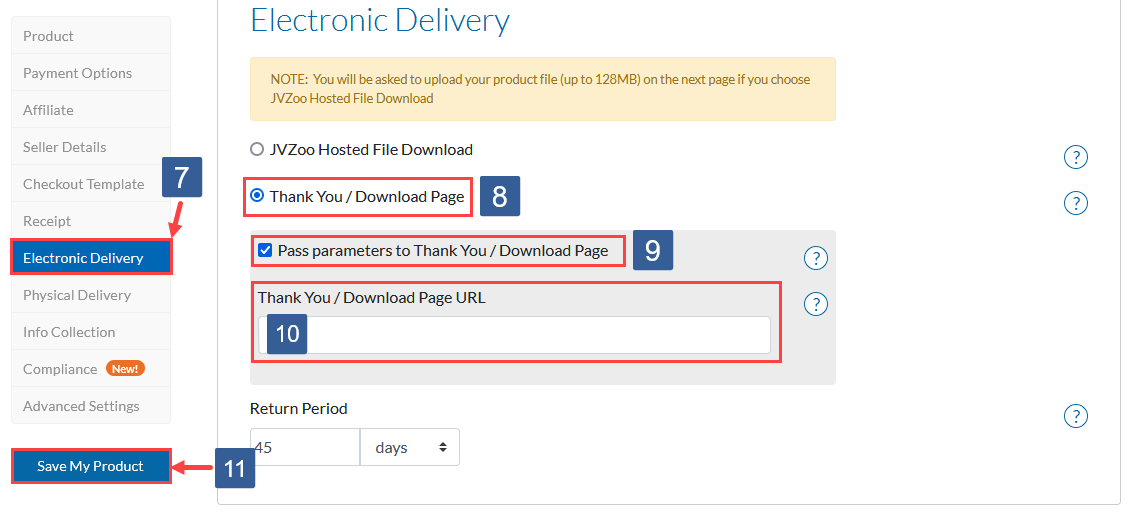 Steps to configure JVZoo electronic product delivery