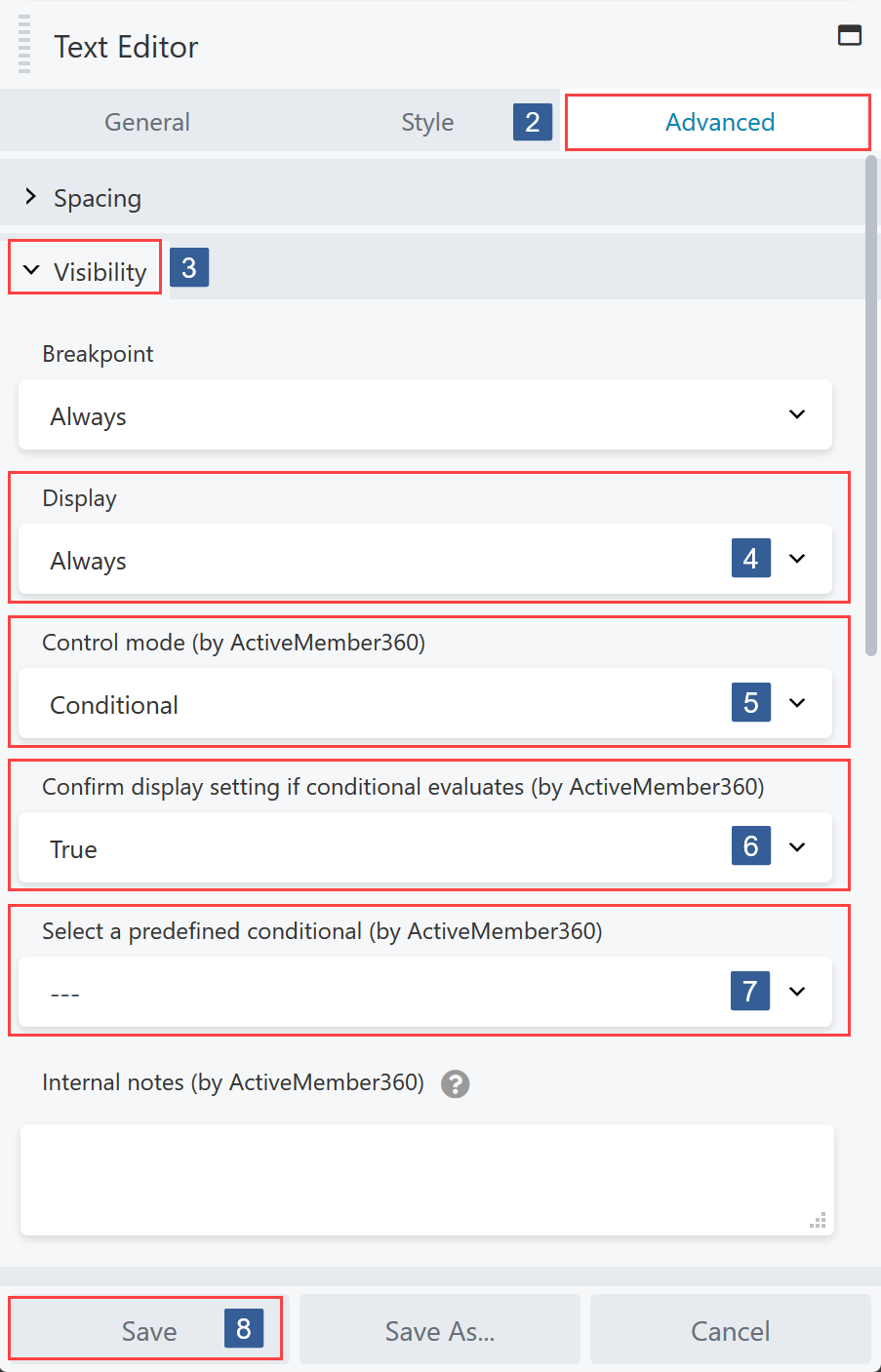 Steps to select a conditional to control Beaver Builder module/column/row display