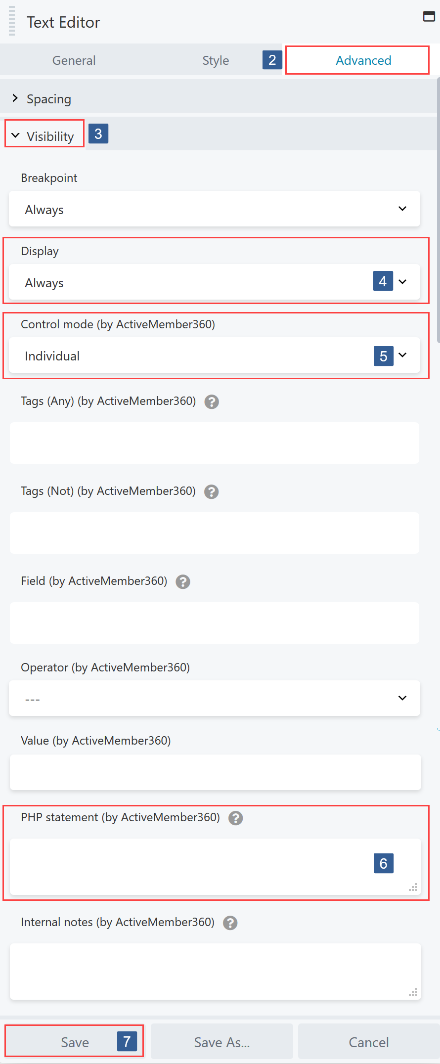 Steps for specifying visibility conditions for Beaver Builder Module/Column/Row based upon a conditional PHP statement