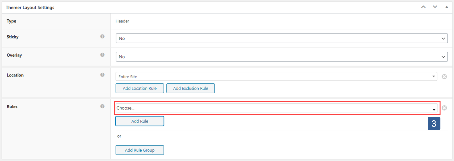 Steps to select Beaver Themer rule to control Beaver Themer layout display