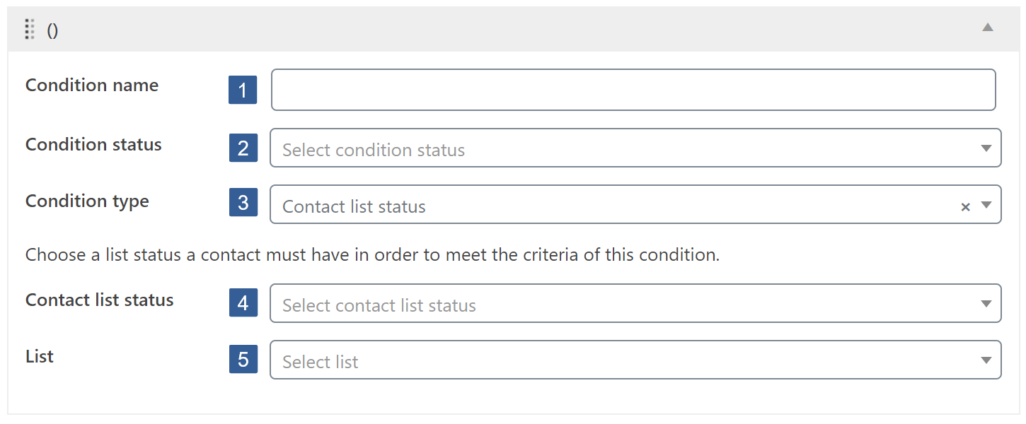 Steps for specifying Contact list status condition