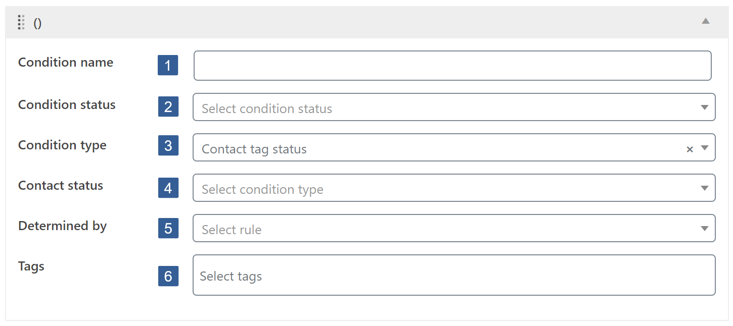 Steps for specifying contact tag status condition