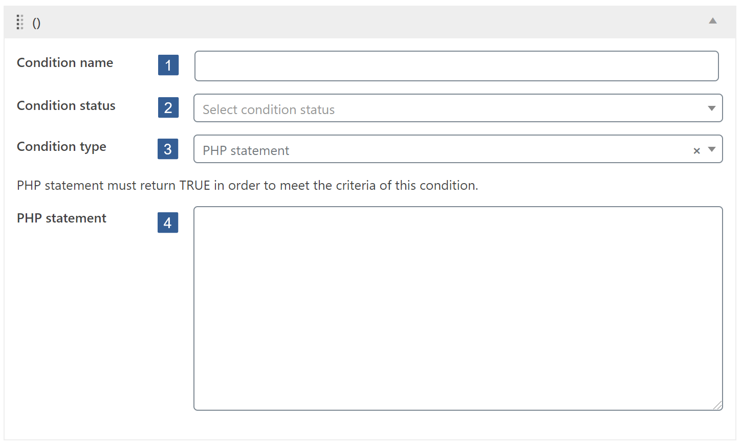 Steps for specifying PHP statement condition