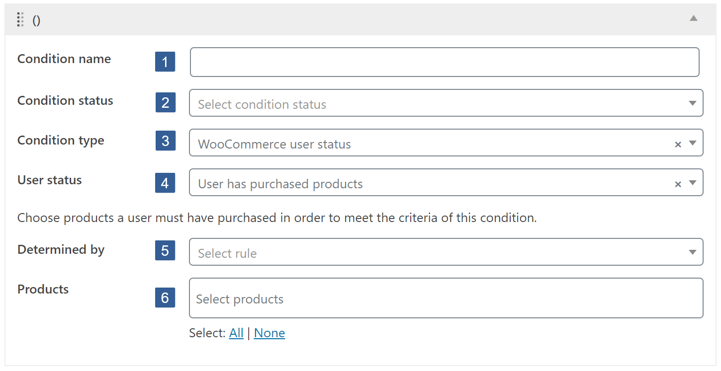 Steps for specifying the WooCommerce user status condition