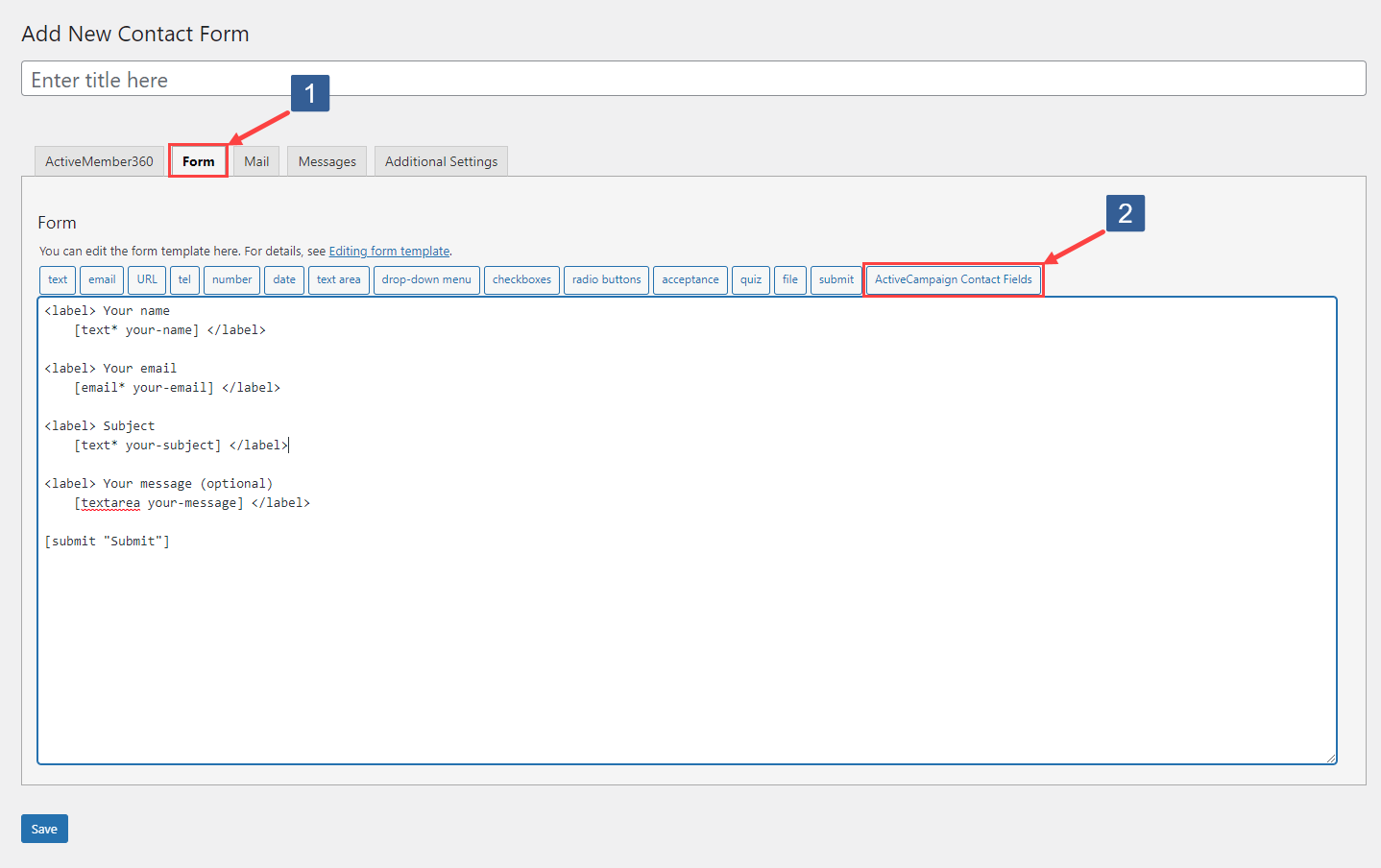 Steps for selecting ActiveCampaign contact fields