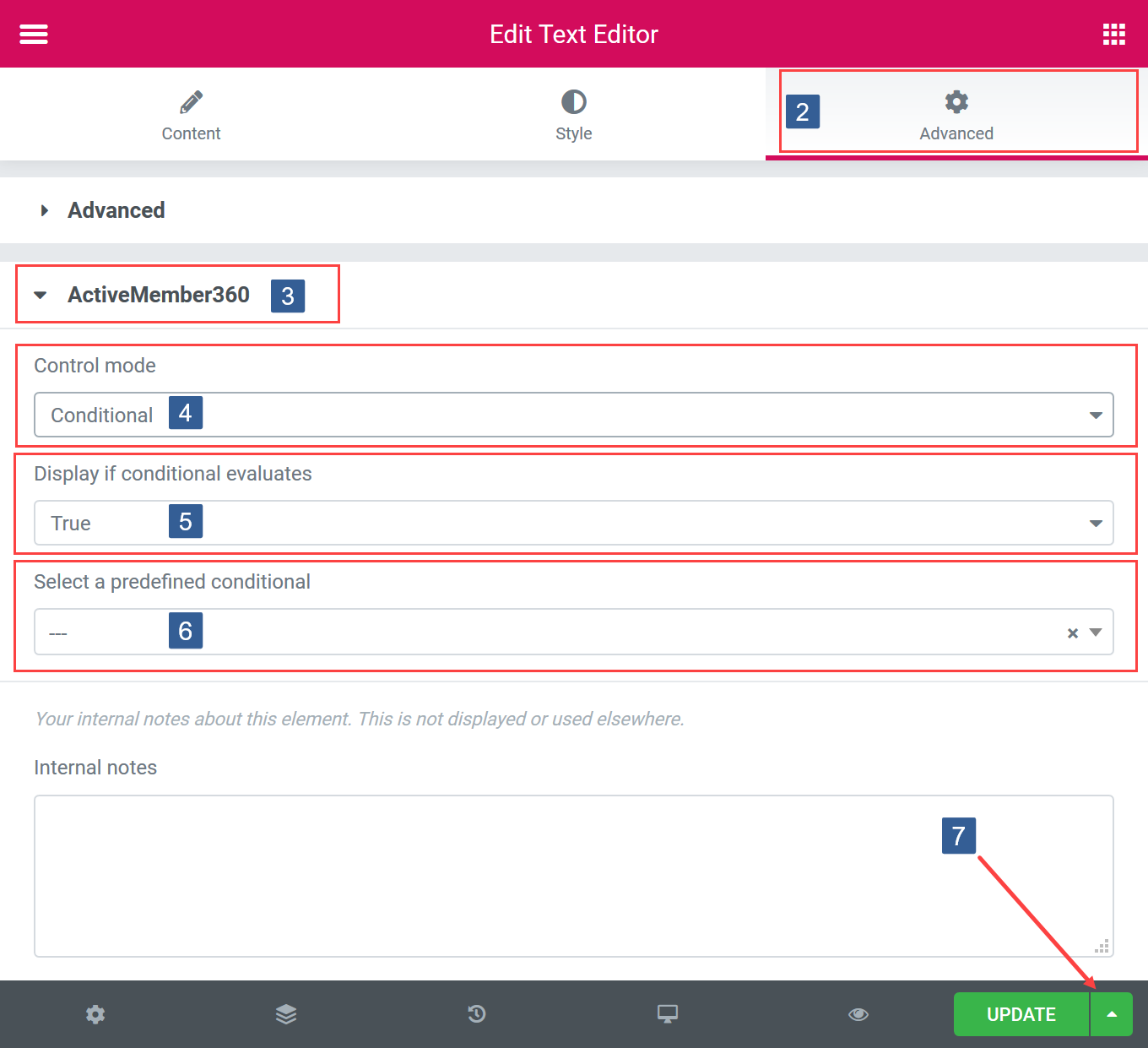 Steps to select a conditional to control Elementor Widget/Container/Section display