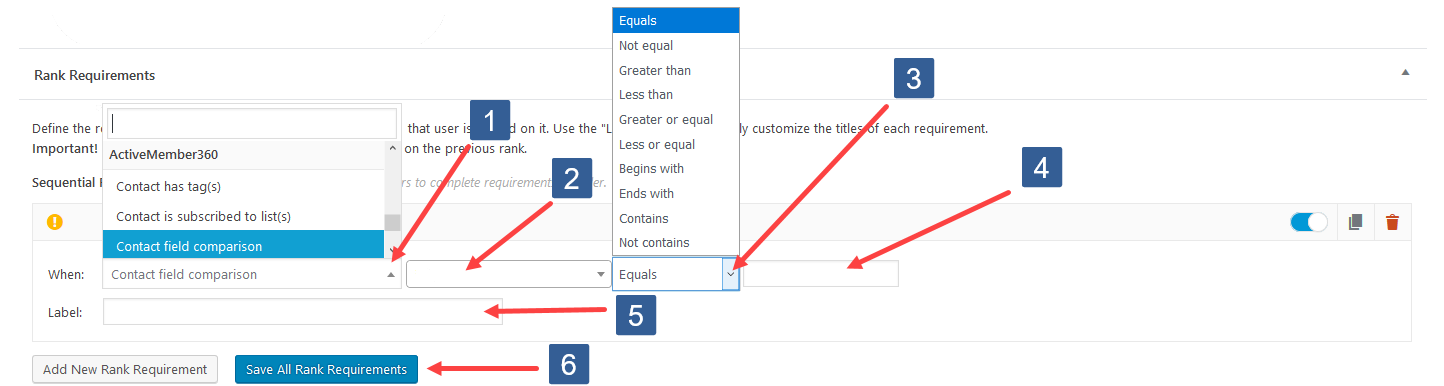 Configuring Add New Rank Requirement For Contact Field