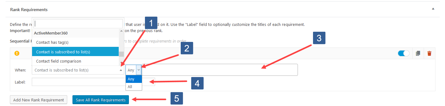 Configuring Add New Rank Requirement For Contact List