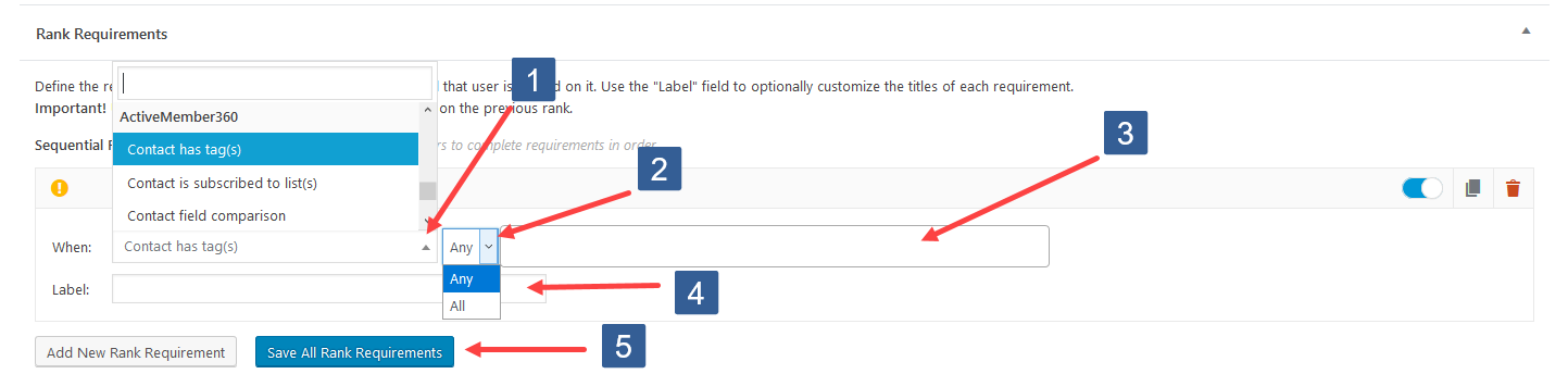 Configuring Add New Rank Requirement For Contact Tag