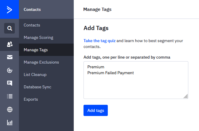 Setting up ActiveCamapign tags