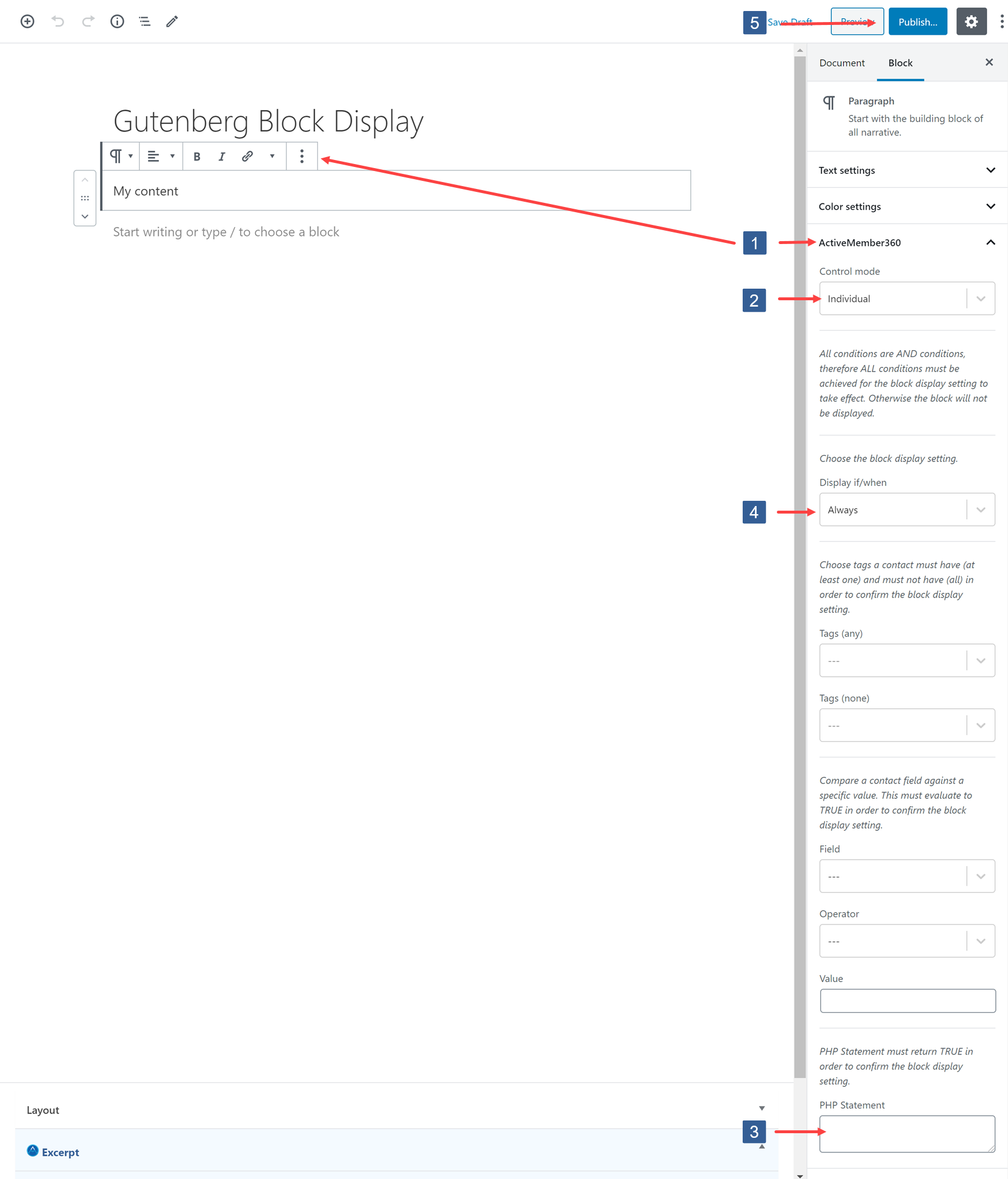 Steps for specifying visibility conditions for Block Editor block based upon conditional PHP statement