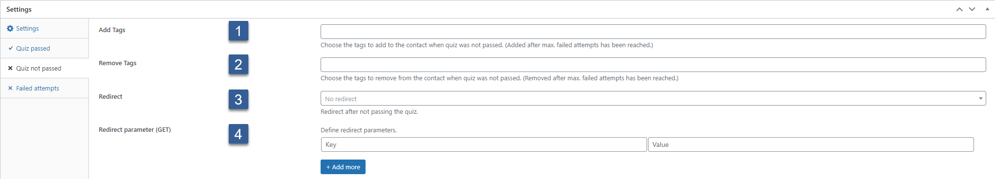 How to create a quiz - Quiz not passed settings