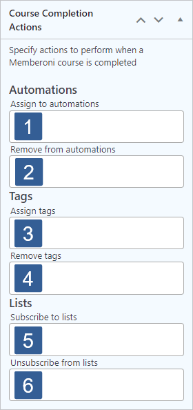 Steps for specifying Memberoni course completion actions