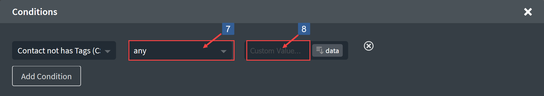 Steps for specifying conditions for Oxygen Element visibility based upon tag/tags a contact does not have