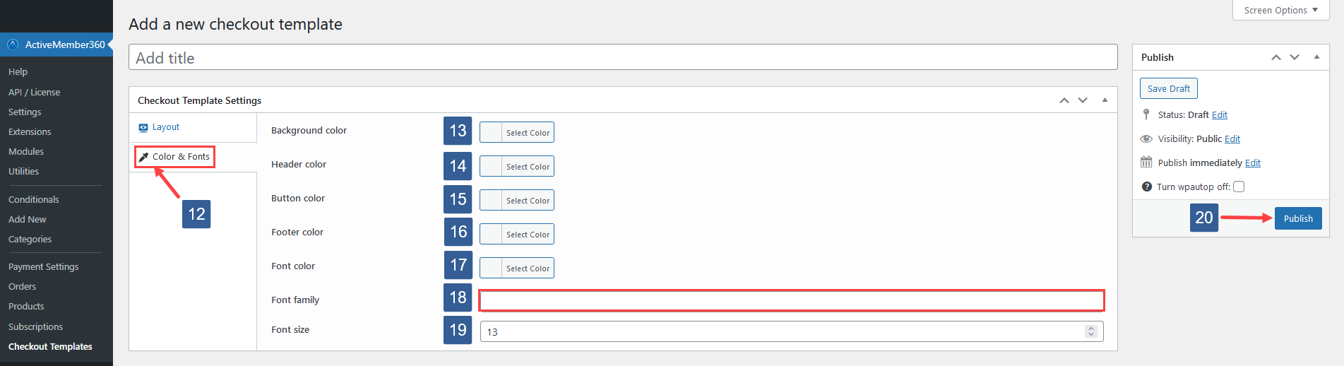 Steps to define Payment Module checkout template colors and font