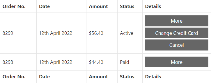 Payment Module order table showing subscription and product orders