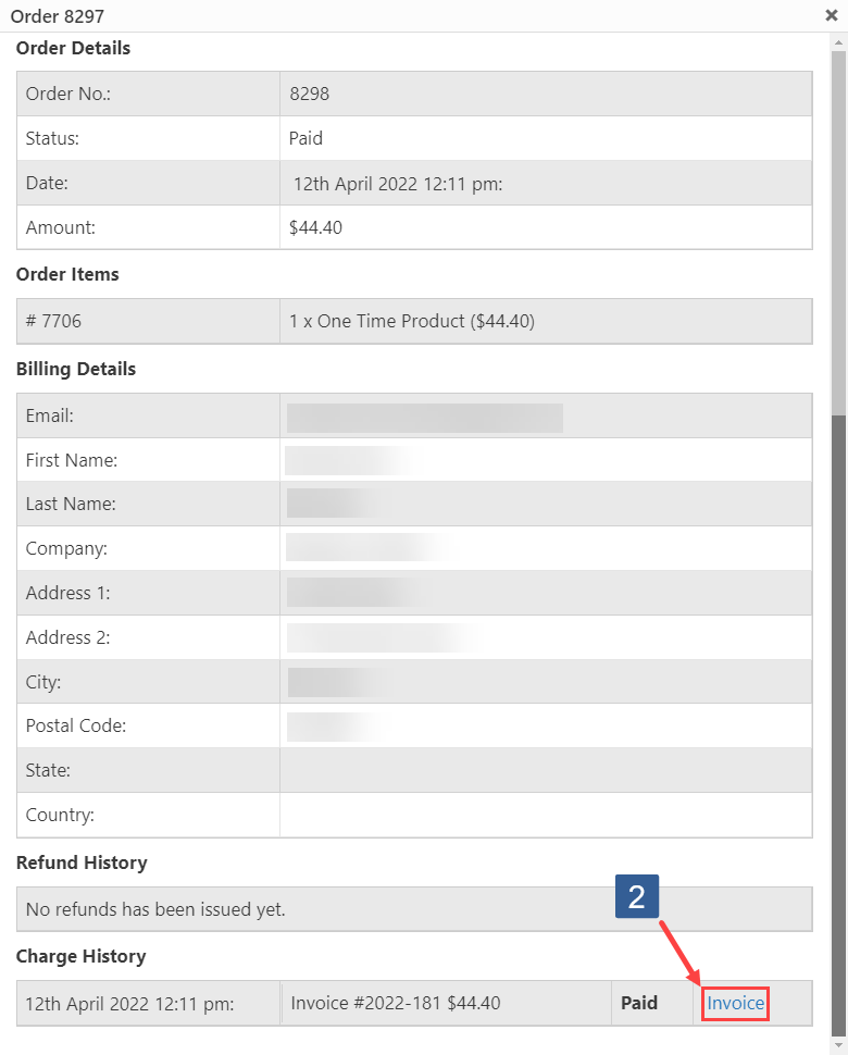 Payment Module product order details