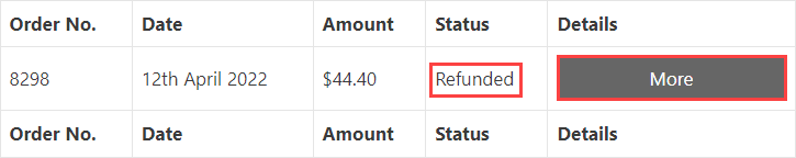 Payment Module order table showing refunded order