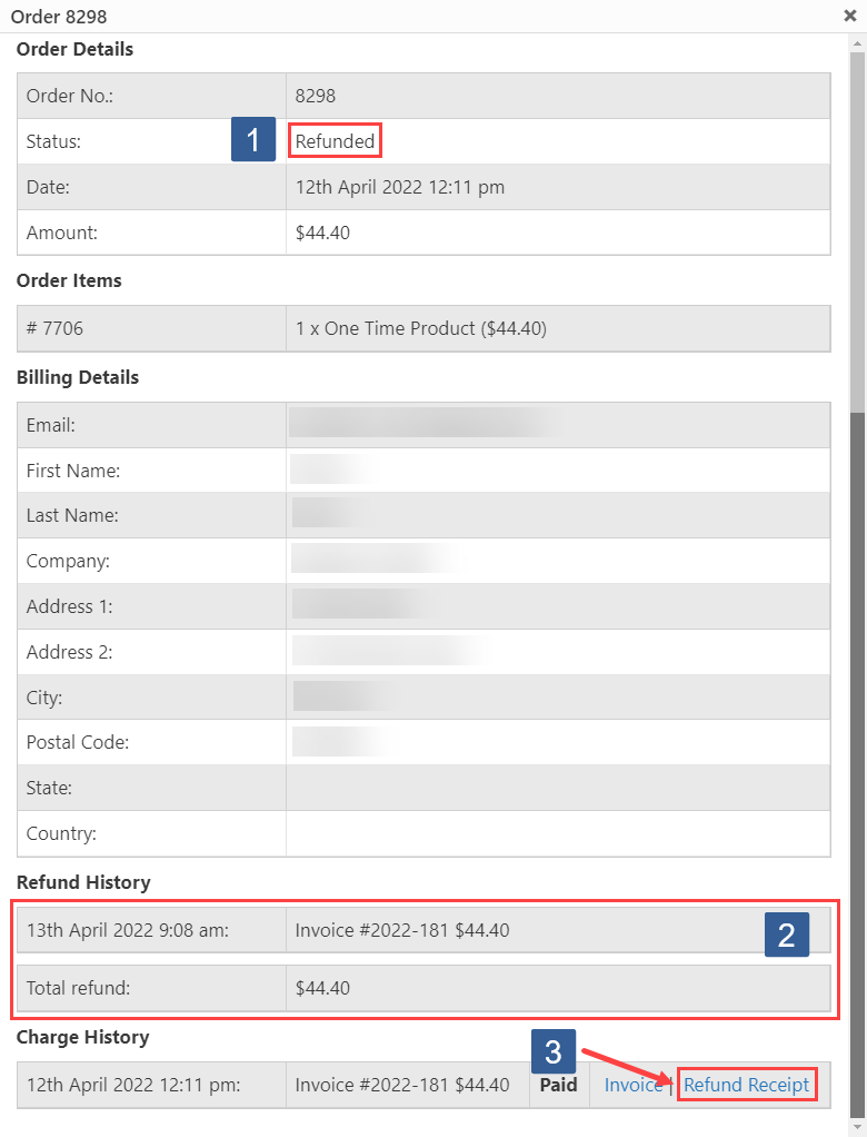 Payment Module refunded order details