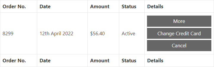 Payment Module order table showing an active subscription