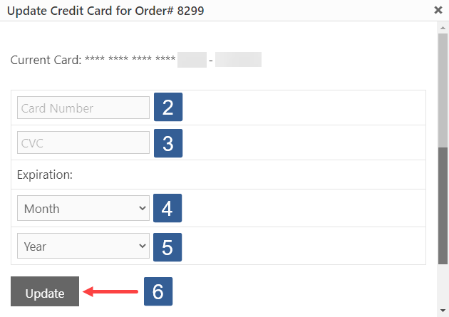 Payment Module order showing change credit card form
