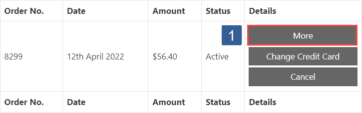 Payment Module order table showing subscription orders