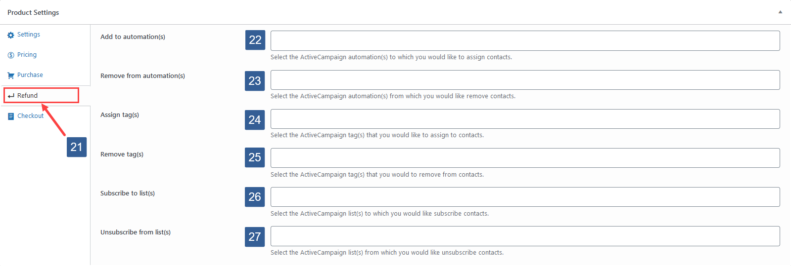 Steps to specify Payment Module product refund actions