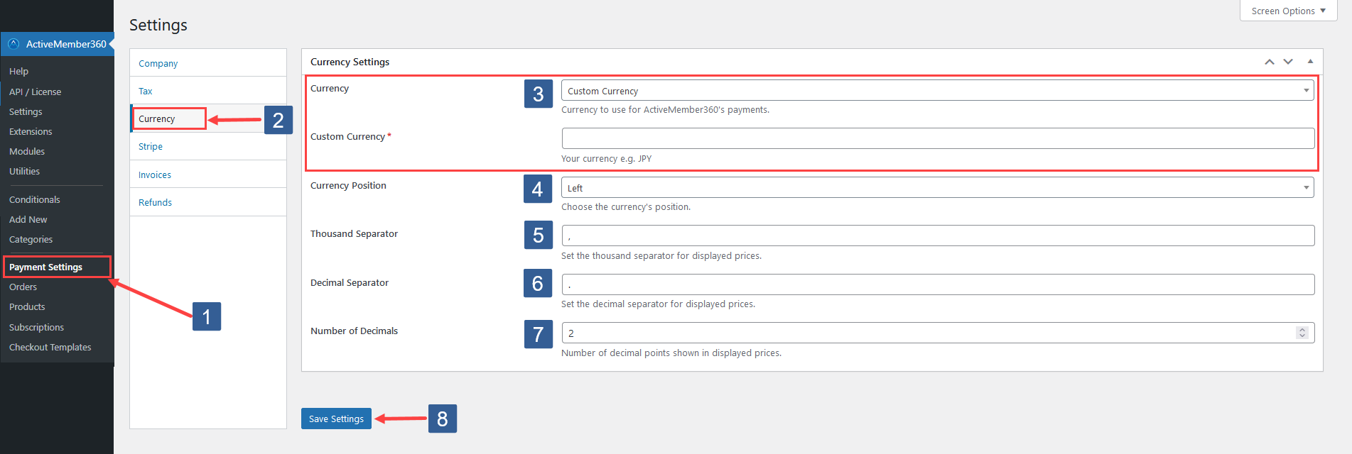 Steps to define Payment Module currency settings