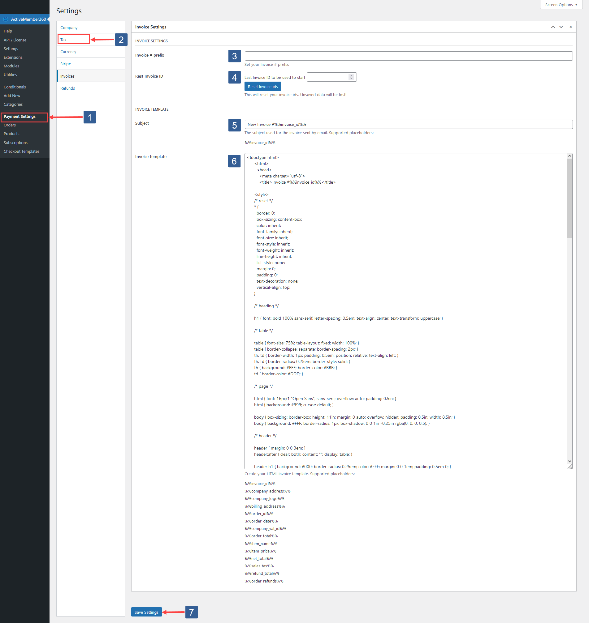 Steps to define Payment Module invoice settings