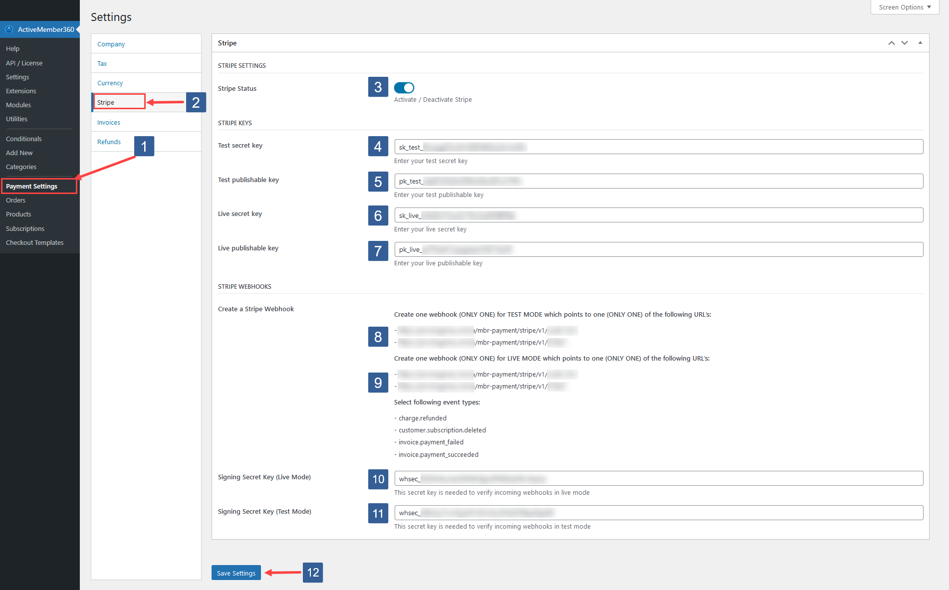 Steps to define Payment Module Stripe settings