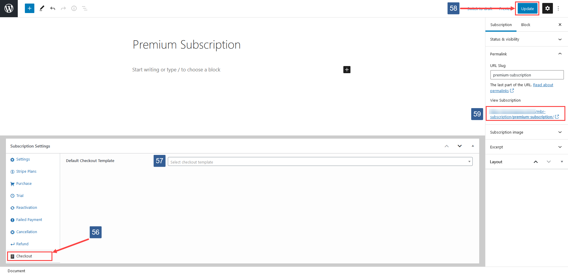 Steps to specify Payment Module subscription checkout template