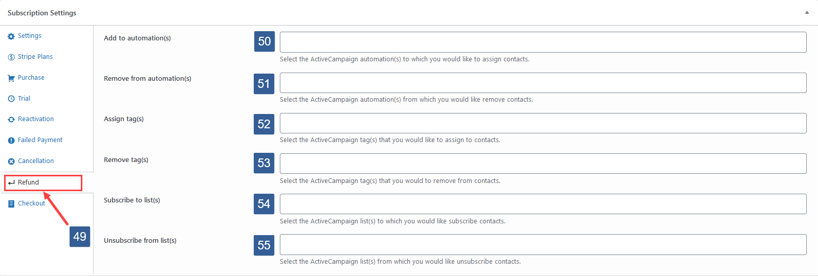 Steps to specify Payment Module subscription refund actions