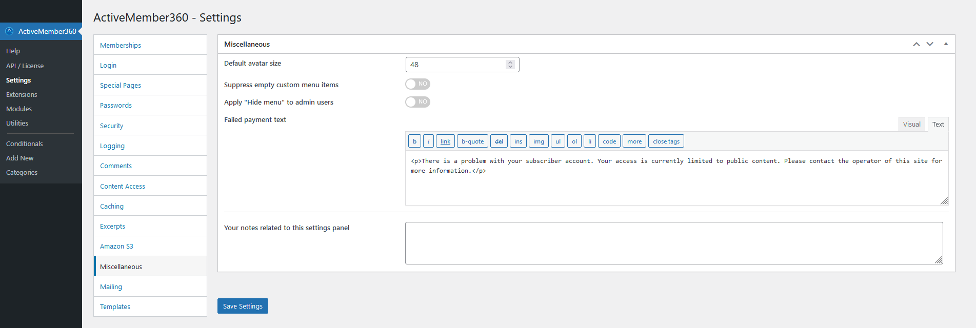 Configure the ActiveMember360 Miscellaneous settings