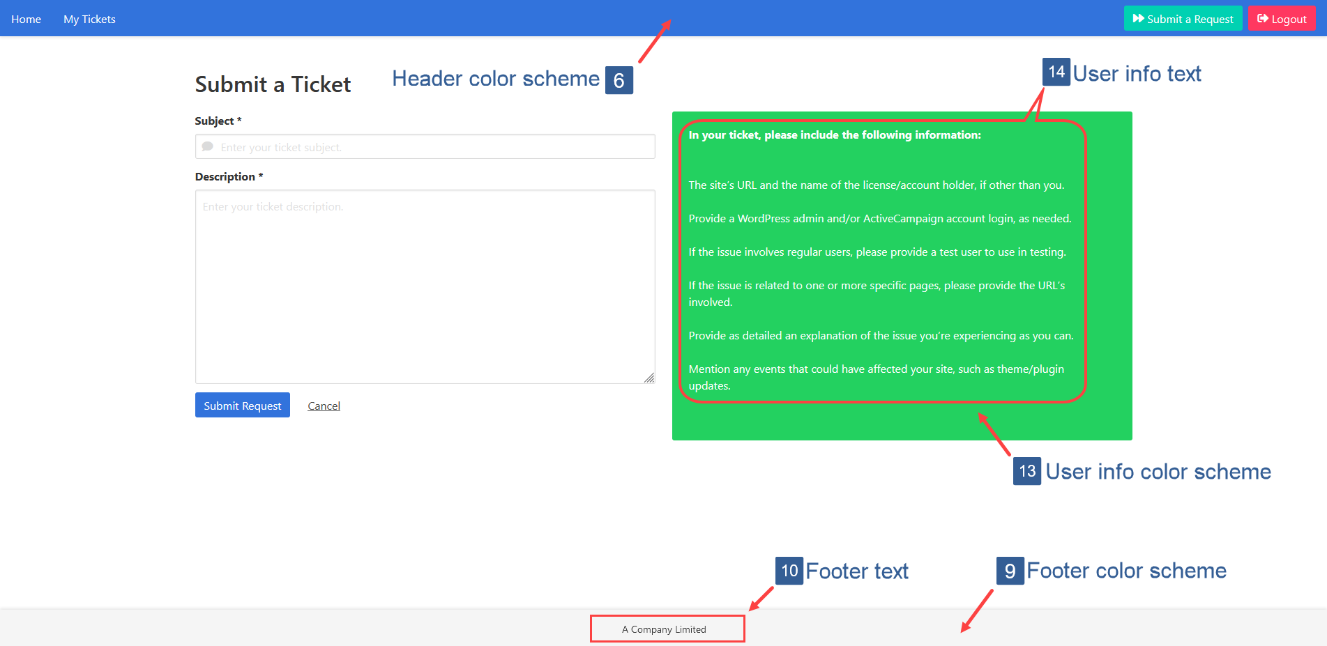 Key for appearance settings of the Ticket System Module