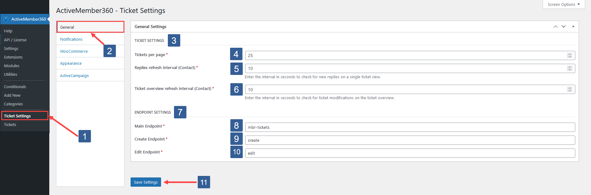 Steps to configure the general ticket settings of the Ticket System Module