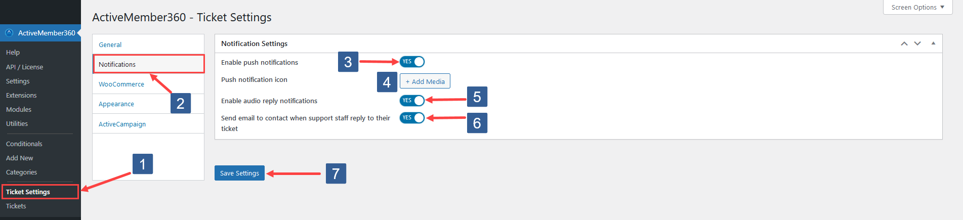 Steps to configure the notifications for the Ticket System Module