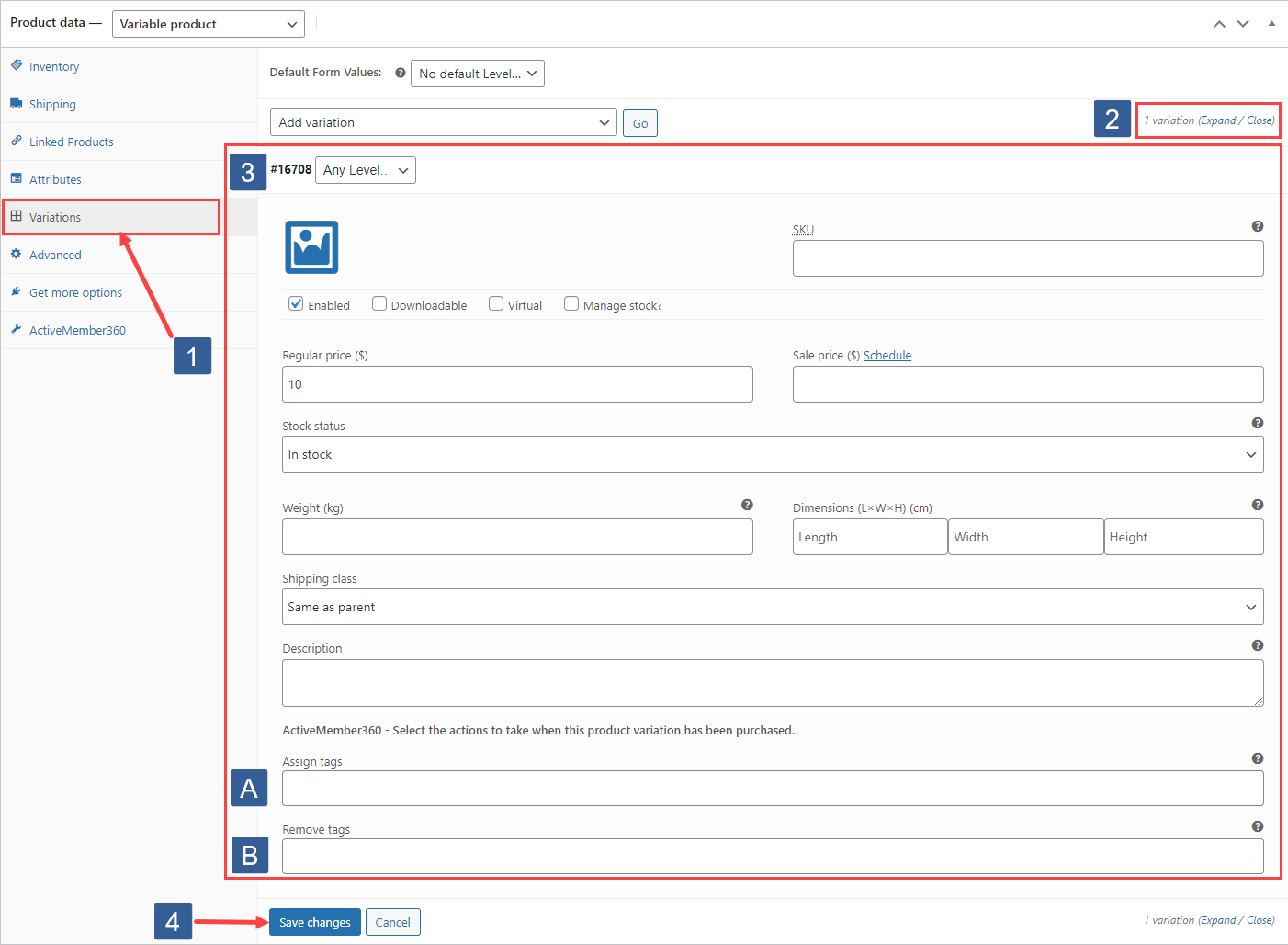 Steps for specifying WooCommerce variable product order status actions