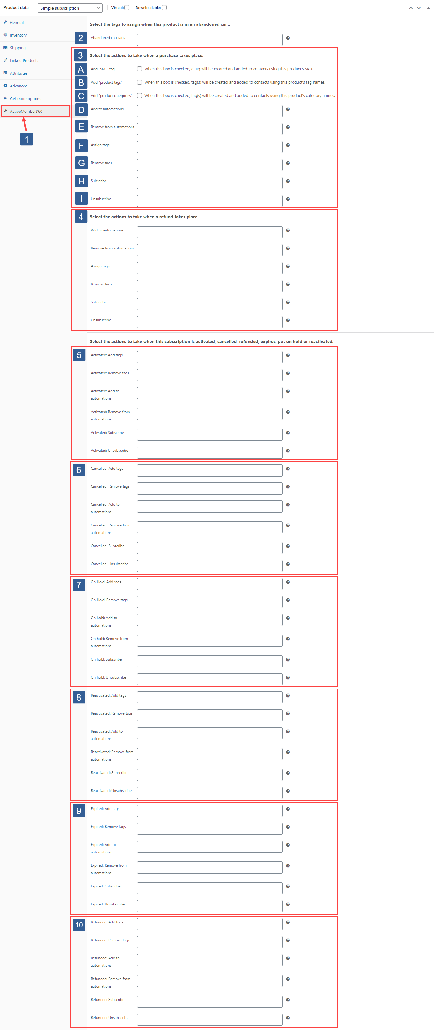 Steps for specifying WooCommerce subscription order status actions