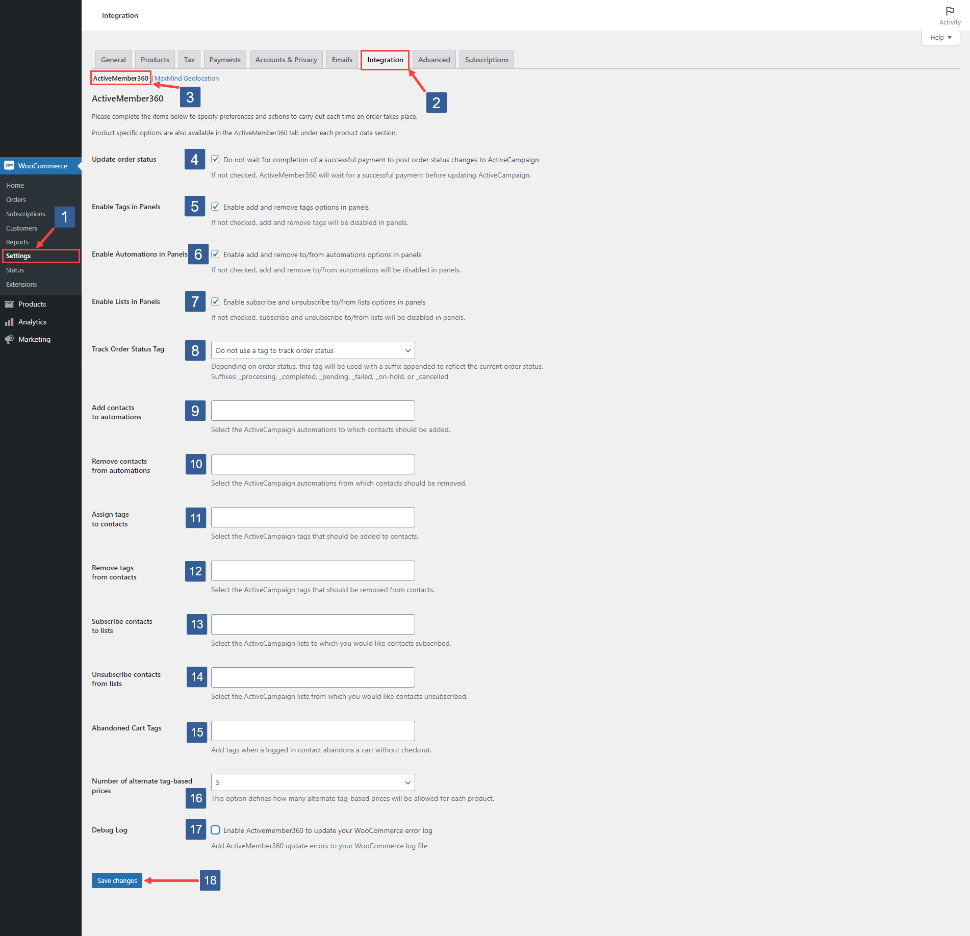 Steps for specifying ActiveMember360 WooCommerce Integration settings